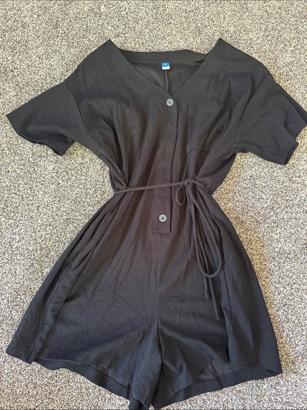 Old Navy Black Short-Sleeve V-Neck Romper with Tie Waist